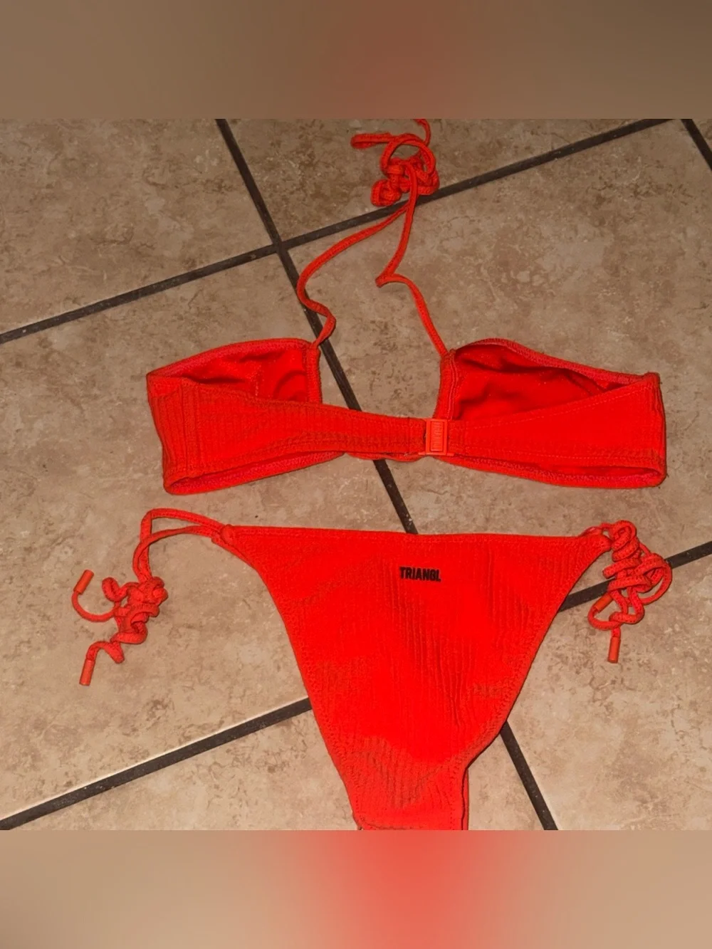 triangl swimwear Neon Coral Ribbed Tie-Side Two-Piece Bikini Set